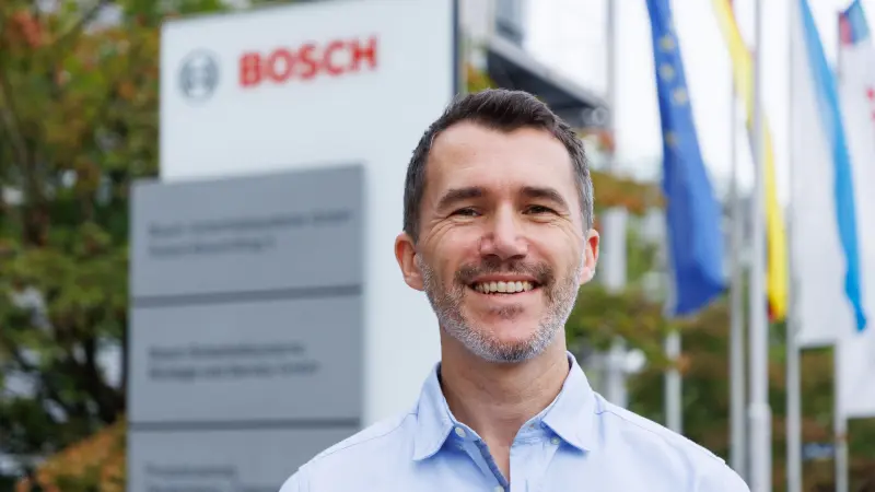 Bosch associate Kajetan Fritz in front of the Bosch building in Grasbrunn near Munich, portrait