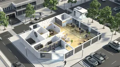 3D-Ansicht eines modernen Bürogebäudes