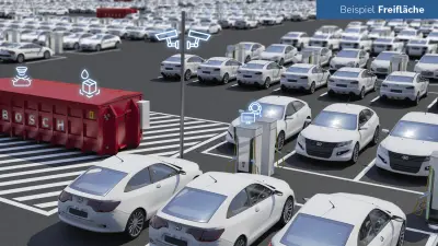 Brandschutzlösung von Bosch für Lithium-Ionen-Batterien am Beispiel einer Freifläche