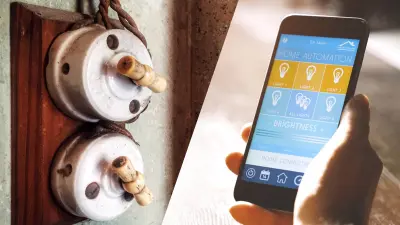 old fire alarm versus modern smartphone app for building security