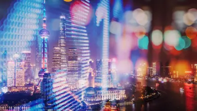 City scene with double-exposed numbers