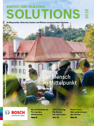 Cover des SOLUTIONS Magazins 2018. Das Kundenmagazin von Bosch Energy and Building Solutions