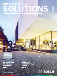Cover des SOLUTIONS Magazins 2025. Das Kundenmagazin von Bosch Energy and Building Solutions