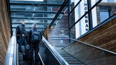 Bosch associates Michel Huger (left) and Roland Simion on the escalator of the valley station, Fellhornbahn Oberstdorf.