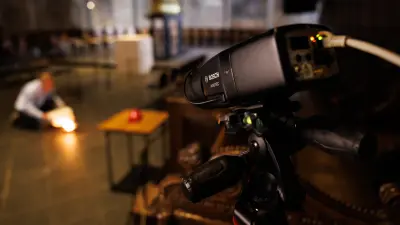 Simulation with the Aviotec camera from Bosch in Aachen Cathedral The computer shows how the Aviotec camera from Bosch immediately detected the fire. 