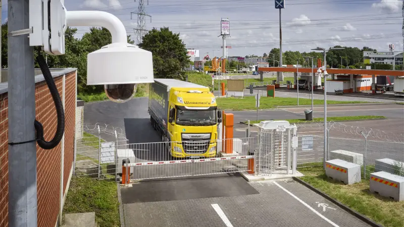 Truck at entry gate of Frechen truck stop