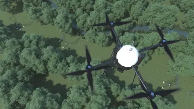 Bosch Drohne im Flug über Waldgebiet