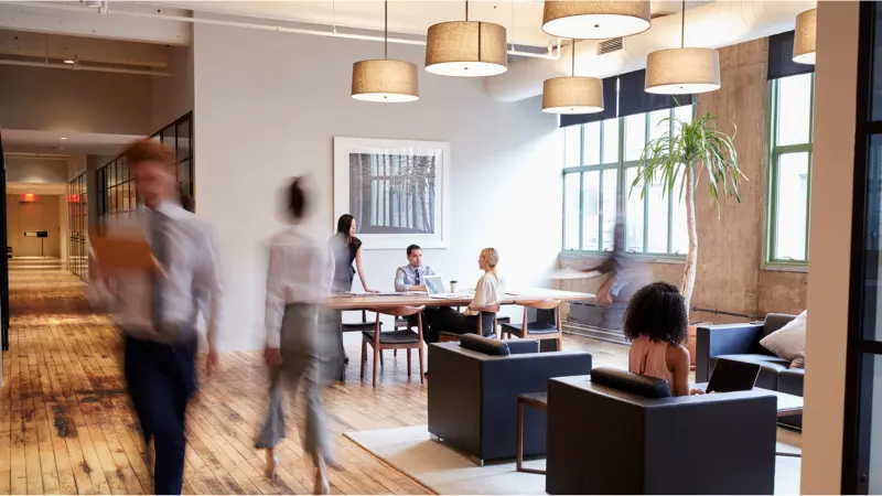 Several colleagues work in an open working space