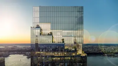 New Yorks Skyline spiegelt sich in Fassade des Wolkenkratzers „The Spiral“