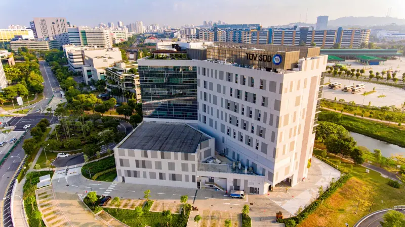 Exterior shot of the TÜV SÜD building in Singapore