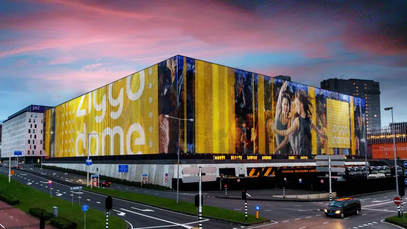 Ziggo Dome, Amsterdam, arena, exterior view with digital displays