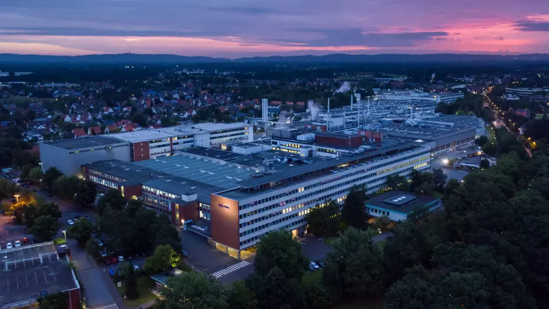 Exterior view of the building at night