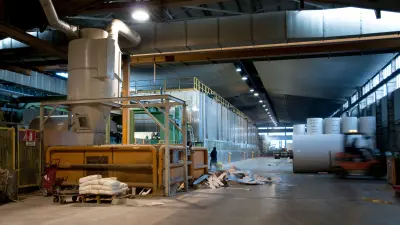 Production hall with huge paper rolls