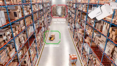 AVIOTEC detecting a fire threat in a warehouse