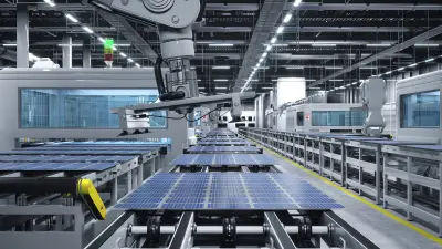 Solar panel manufacturing: Solar panels being manufactured