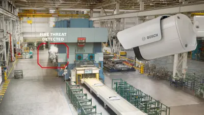 Production hall with fire and smoke detection camera