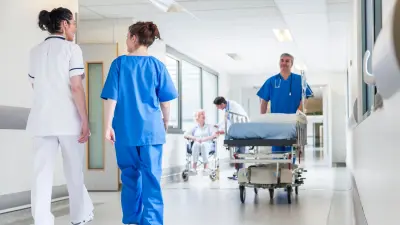 Hospital aisle people