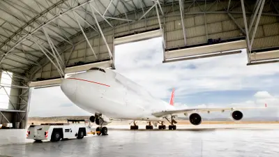 airplane in a hangar