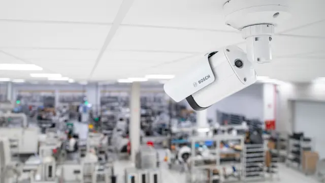 BOSCH AVIOTEC camera installed on the ceiling of an industrial area
