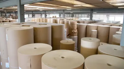 paper rolls in the warehouse of a paper mill