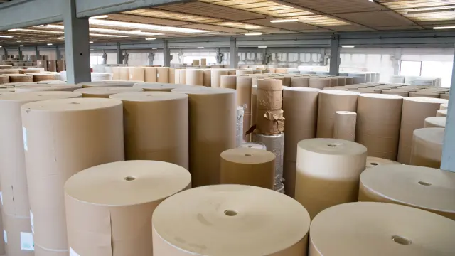 paper rolls in the warehouse of a paper mill
