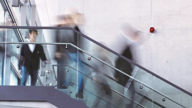 Fire brigade with red engine extinguishing a fire