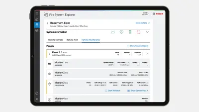 The screen of a tablet showing the recipients of alerts that are instantly notified by NEXOSPACE Fire System Explorer in the event of a problem with the fire alarm system
